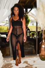 Load image into Gallery viewer, knotty girl black crochet dress ankle length front view