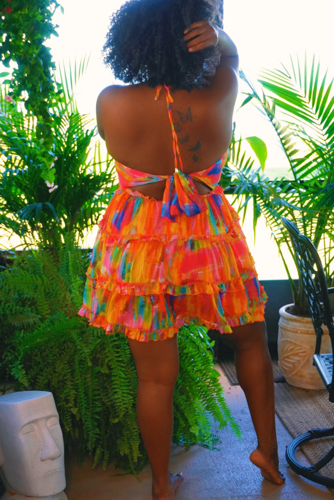 The Cabana Joan Plus Size Summer Sundress. Colorful with multicolor watercolor style pattern. This plus-size sundress is available in plus-size XL, 1X, 2X, 3X, 4X.