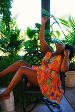Load image into Gallery viewer, The Cabana Joan Plus Size Summer Sundress. Colorful with multicolor watercolor style pattern. This plus-size sundress is available in plus-size XL, 1X, 2X, 3X, 4X. 