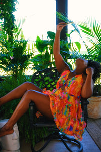 The Cabana Joan Plus Size Summer Sundress. Colorful with multicolor watercolor style pattern. This plus-size sundress is available in plus-size XL, 1X, 2X, 3X, 4X. 